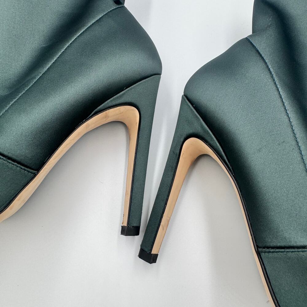 Good American The Icon Satin Sock Bootie Emerald Green Pointed Stiletto Heel 10 - Picture 13 of 16